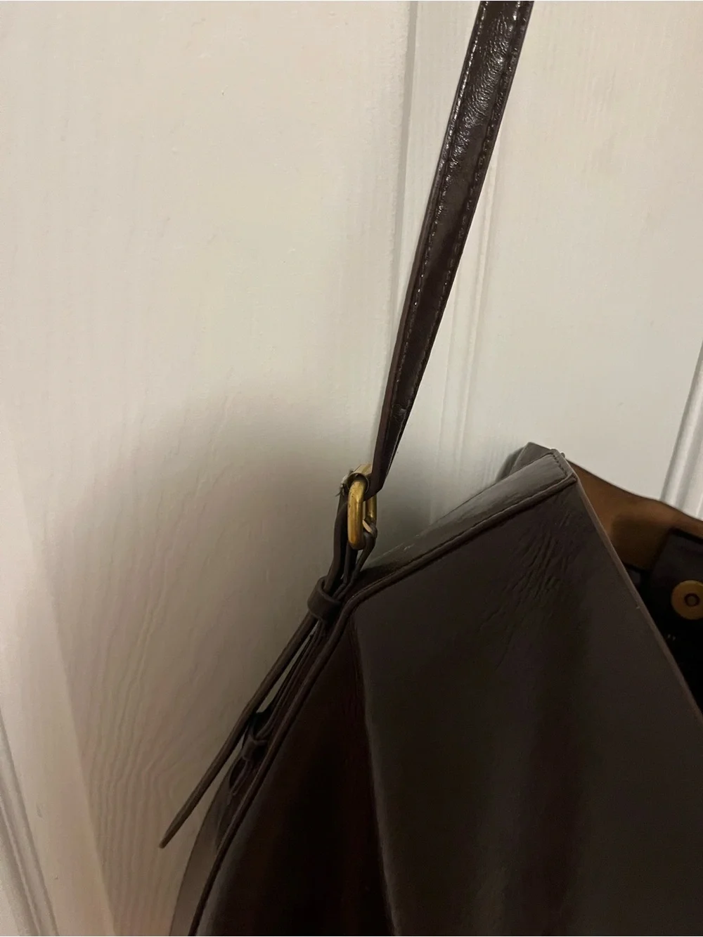 Zara Dark Brown Leather Hobo Shoulder Bag with Gold Hardware